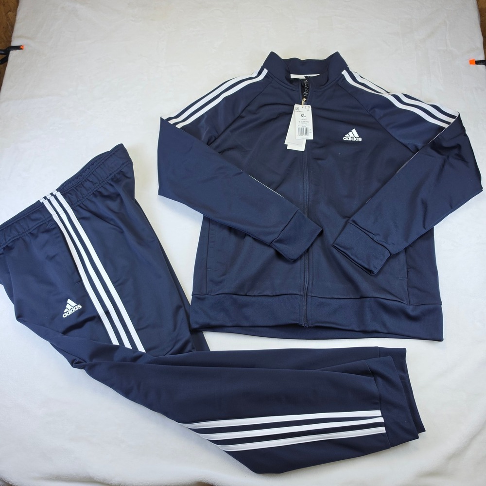Adidas Tracksuit Women XL Navy Blue NEW 3-Stripes Tricot Jacket Pants H48444